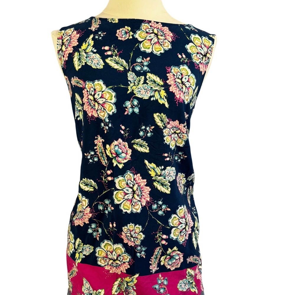 J. Jill Womens Large Navy Pink Floral Rayon Sleeveless Tunic Top Boho Cottagecor